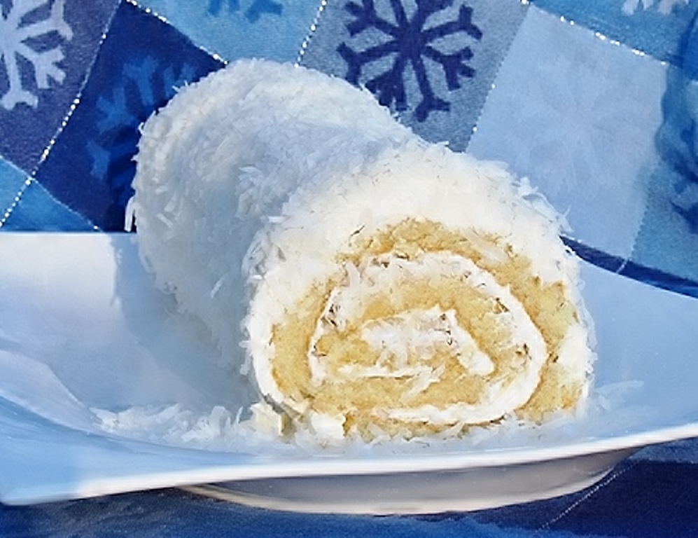 Coconut Roulade with Rum Buttercream
