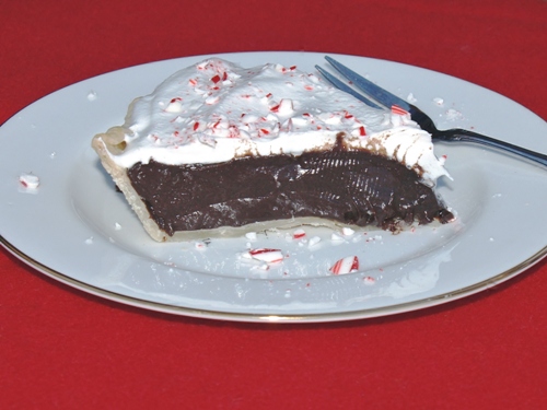 Dark Chocolate Candy Cane Pie: Dark Chocolate Pie with a Holiday Twist. Perfect for a holiday potluck or as a holiday sweet treat. 