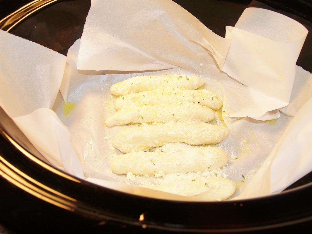 Crockpot Parmesan Garlic Bread sticks