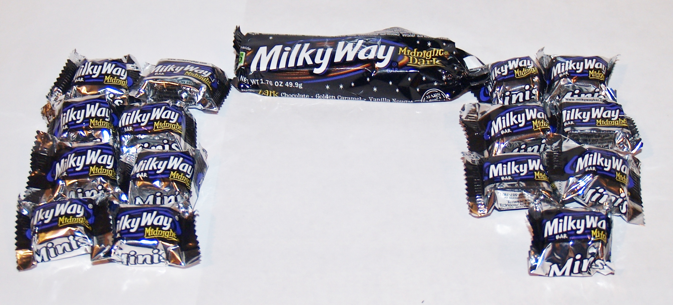 1 full size and 15 bite size Midnight Milky Way Bars (you could also use re...