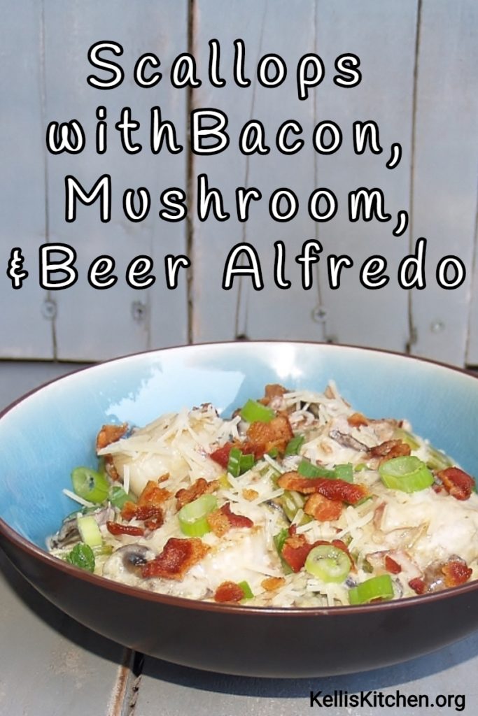 Scallops with Bacon  Mushroom, & Beer Alfredo