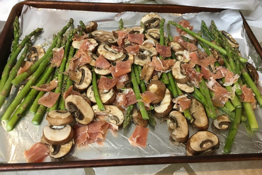 Sheet Pan Asparagus with Mushrooms and Prosciutto